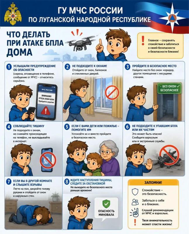 ГУ МЧС России по ЛНР напоминает правила поведения при атаке БПЛА: ГУ МЧС России по ЛНР напоминает правила поведения при атаке БПЛА: