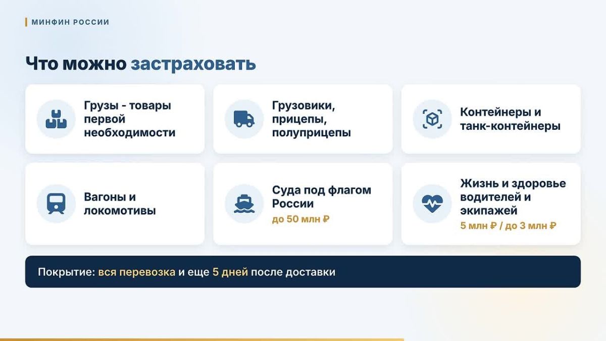 Видеоролик Минфина России: механизм страхования военных рисков при грузоперевозках с господдержкой