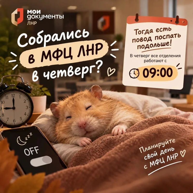 Собрались в МФЦ ЛНР в четверг? Тогда есть повод поспать подольше!